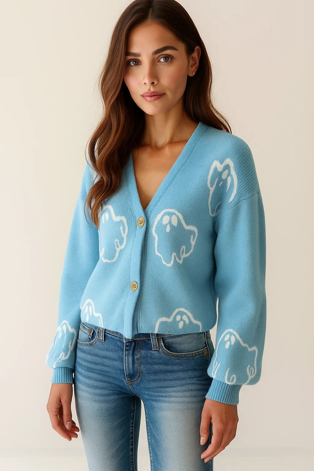 Gemütliche Strickjacke mit Geistermuster | Verspielt für kühle Tage