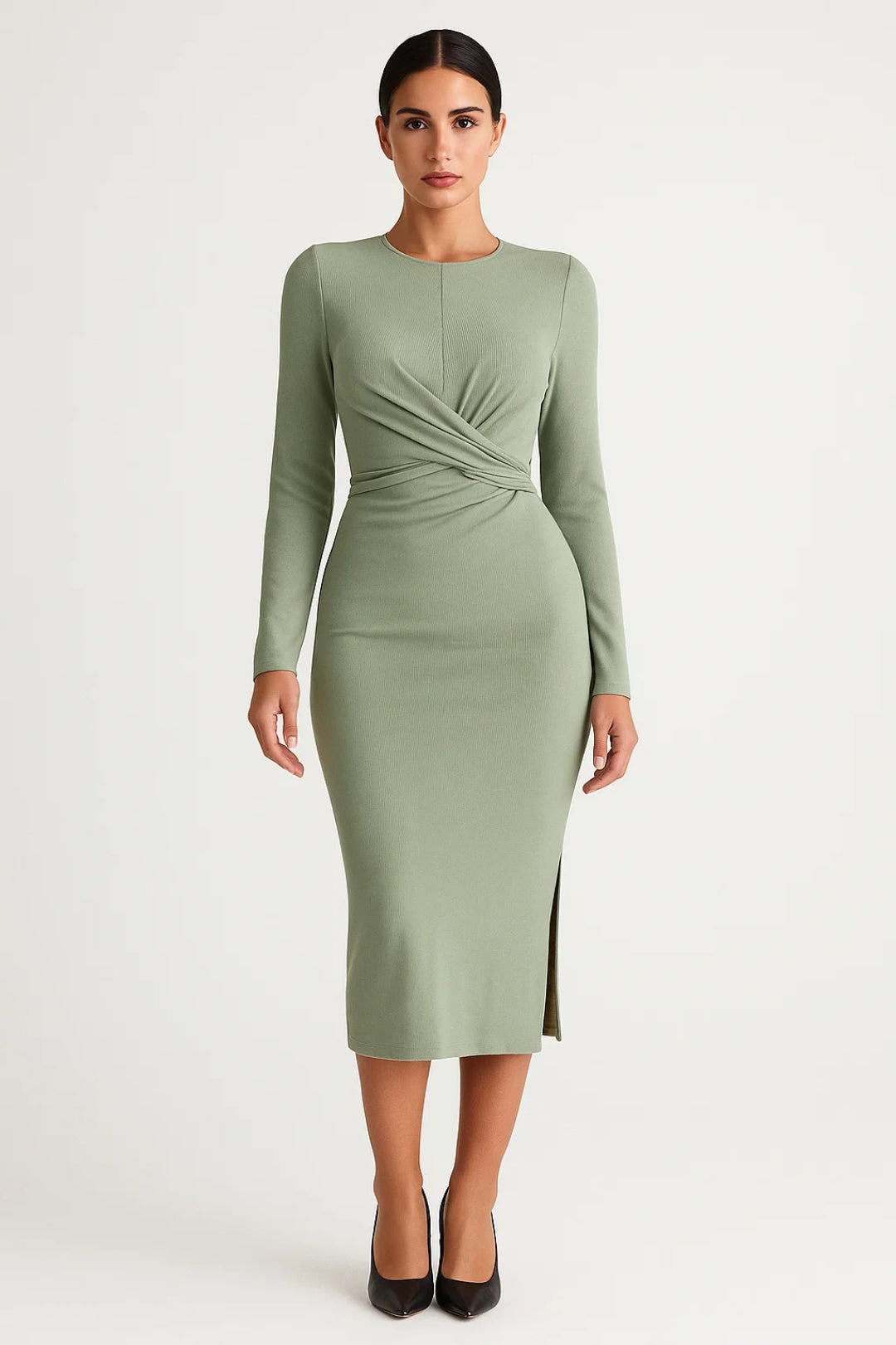 Elegantes Langarmkleid mit Drapierung – Klassischer Stil für besondere Anlässe