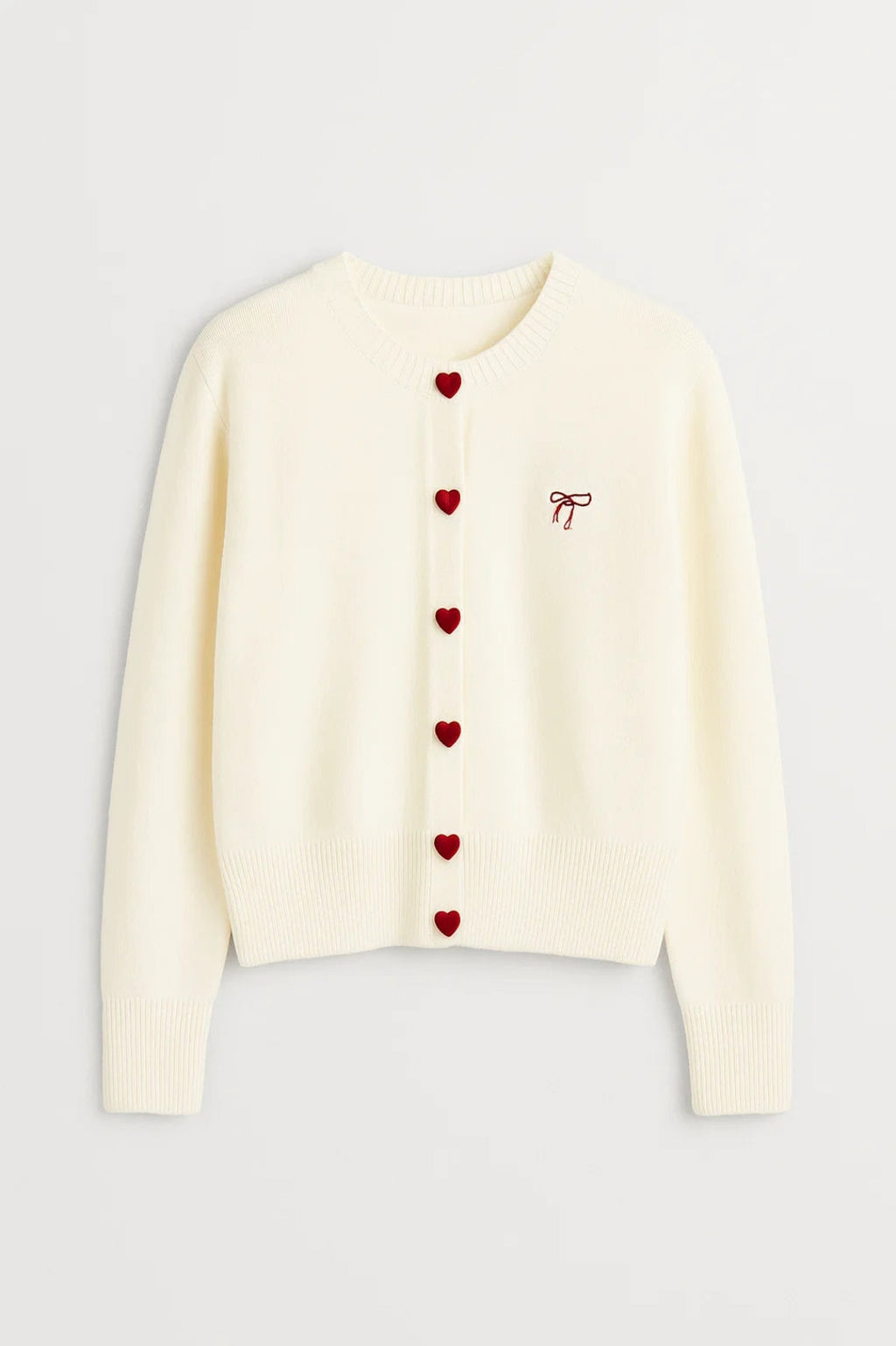 Elegante Strickjacke | Gemütliche Herzknöpfe & Zierschleife