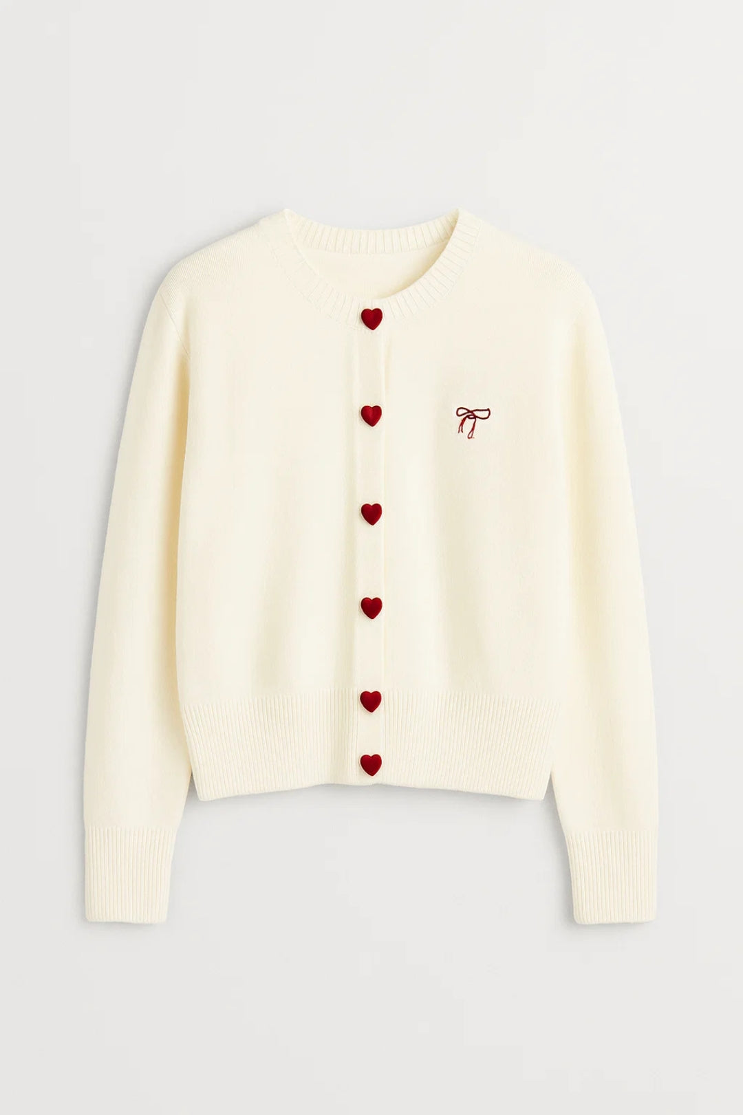 Elegante Strickjacke | Gemütliche Herzknöpfe & Zierschleife