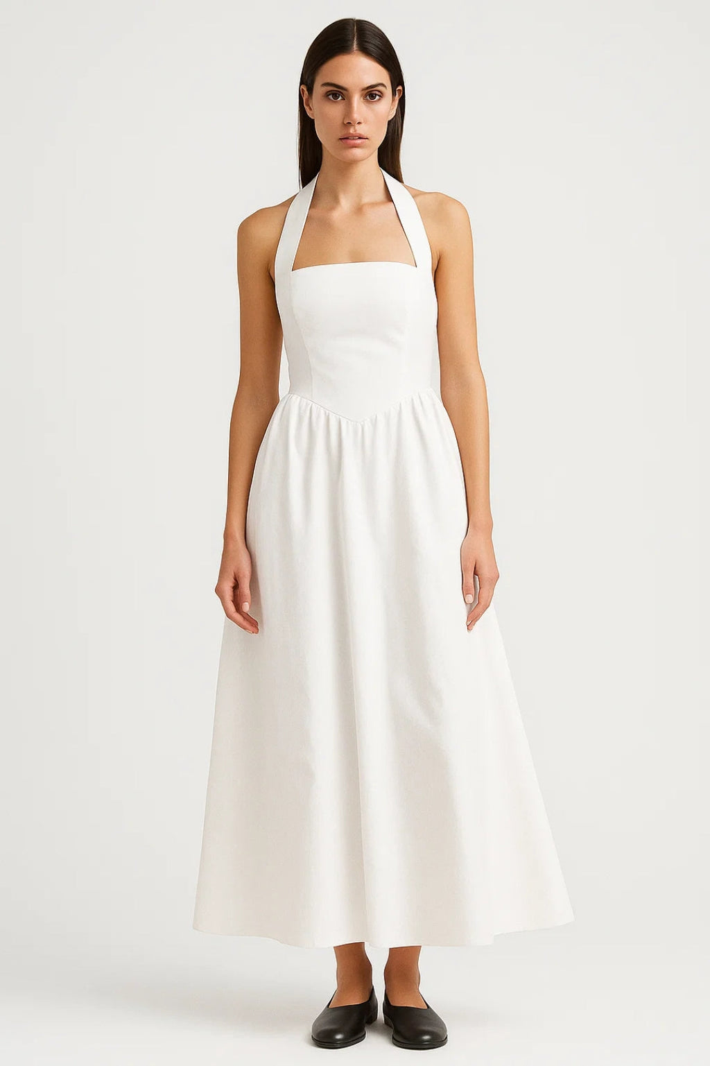 Elegantes Halterkleid – Figurbetontes Oberteil & Ausgestellter Rock