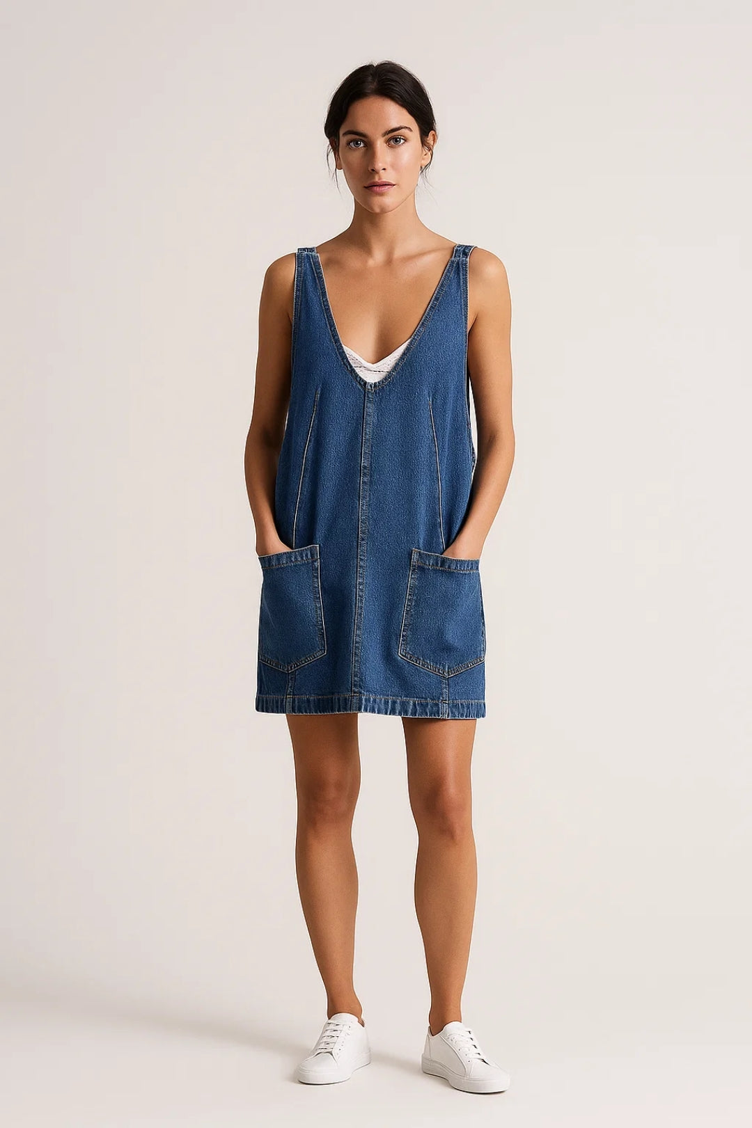Vielseitiges Jeanskleid – Lässiger V-Ausschnitt mit praktischen Taschen