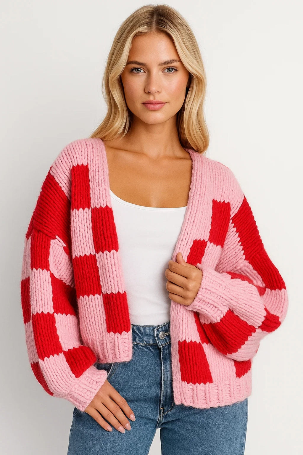 Gemütliche Karo-Strickjacke | Verspielt & Locker für jeden Anlass