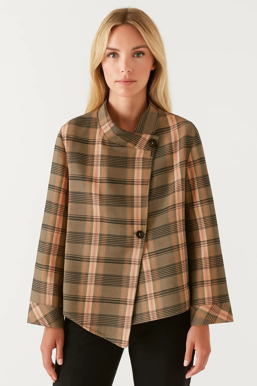 Asymmetrische Jacke – Stilvoll & Gemütlich mit Karomuster