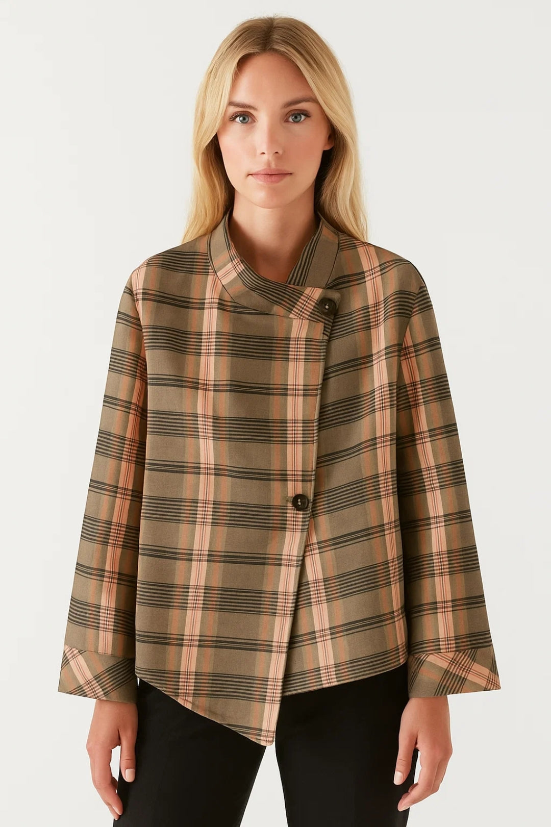 Asymmetrische Jacke – Stilvoll & Gemütlich mit Karomuster