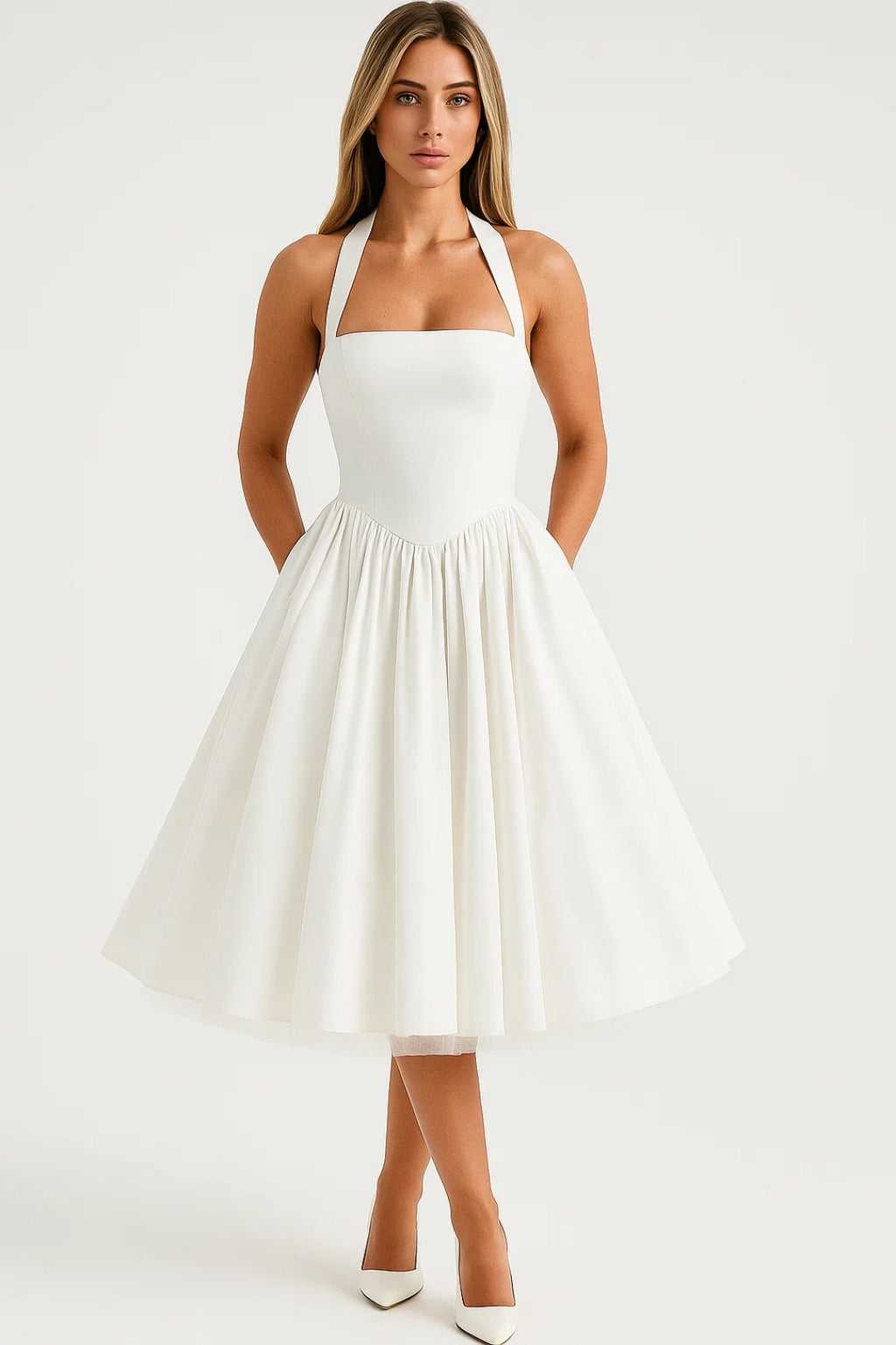 Elegantes Neckholder-Kleid – Ausgestellter Rock für mühelosen Stil