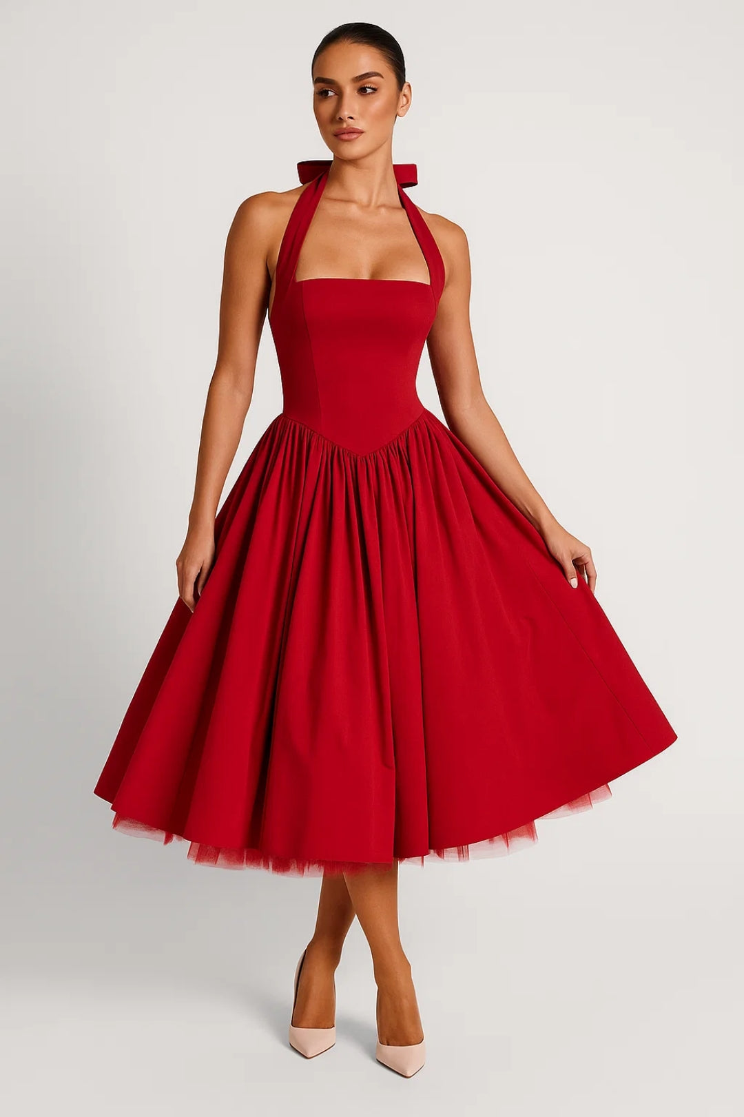 Elegantes Neckholder-Kleid – Ausgestellter Rock für mühelosen Stil