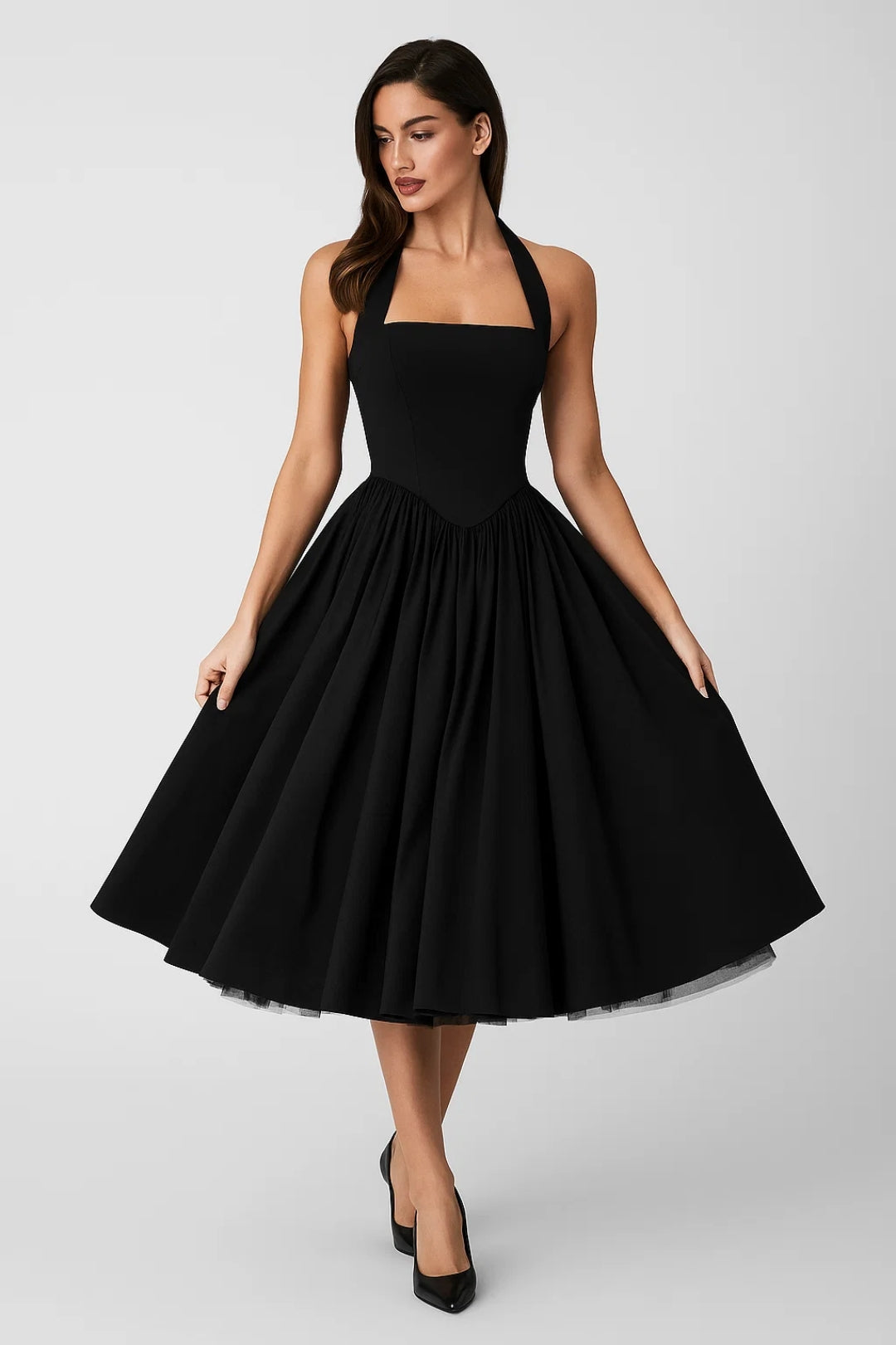 Elegantes Neckholder-Kleid – Ausgestellter Rock für mühelosen Stil