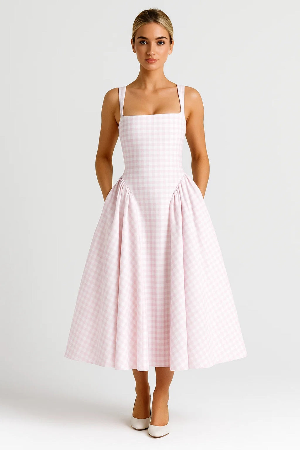 Elegantes Langes Kleid | Gemütlicher Trägerstil | Kariertes Design