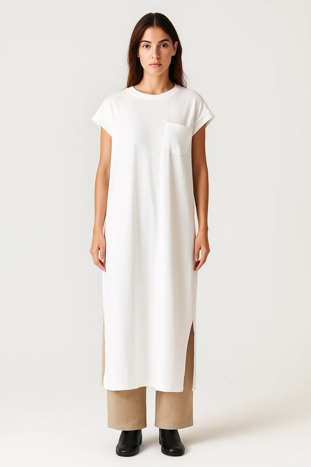 Elegantes Langkleid | Gerader Schnitt mit Seitenschlitzen – Mühelos & Lässig