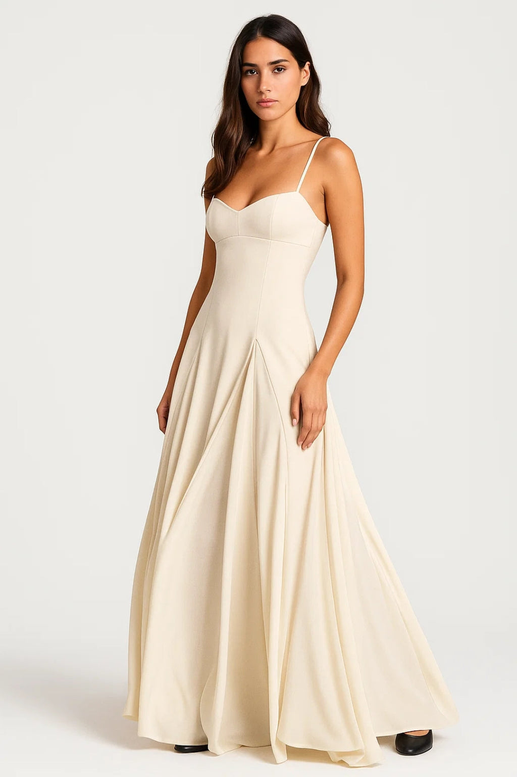 Elegantes Langkleid mit Spaghettiträgern – Schwingender Saum für mühelosen Stil