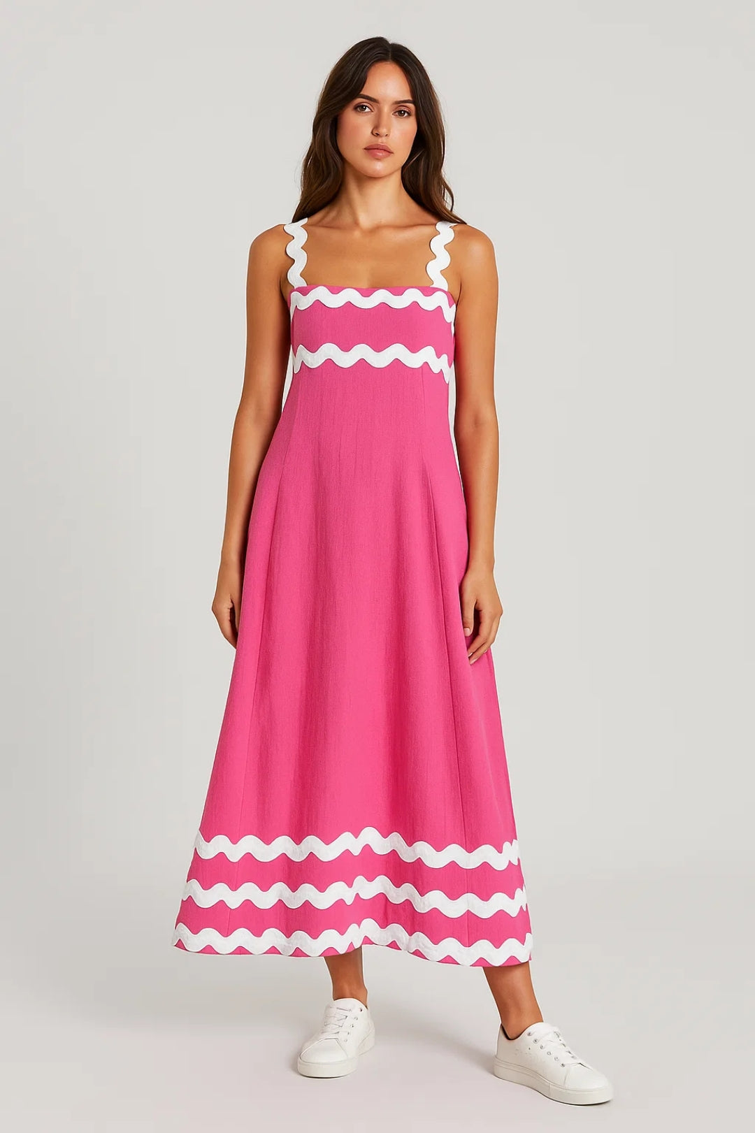 Verspieltes Maxi Kleid | Breite Träger mit Zierborten für Sommer-Style