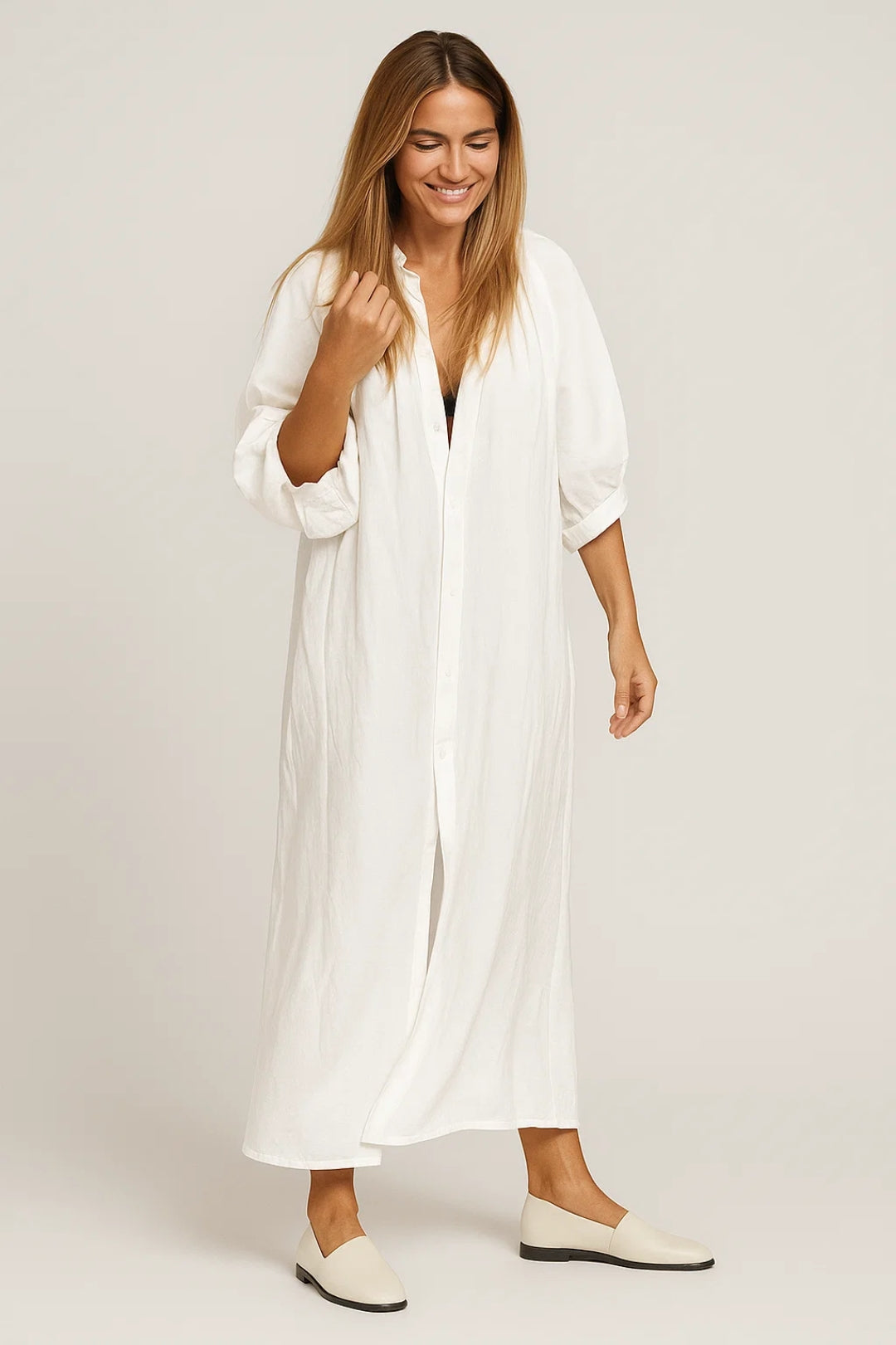 Elegantes Maxi Kleid | Langarm mit Knopfleiste – Mühelos schick für jeden Anlass