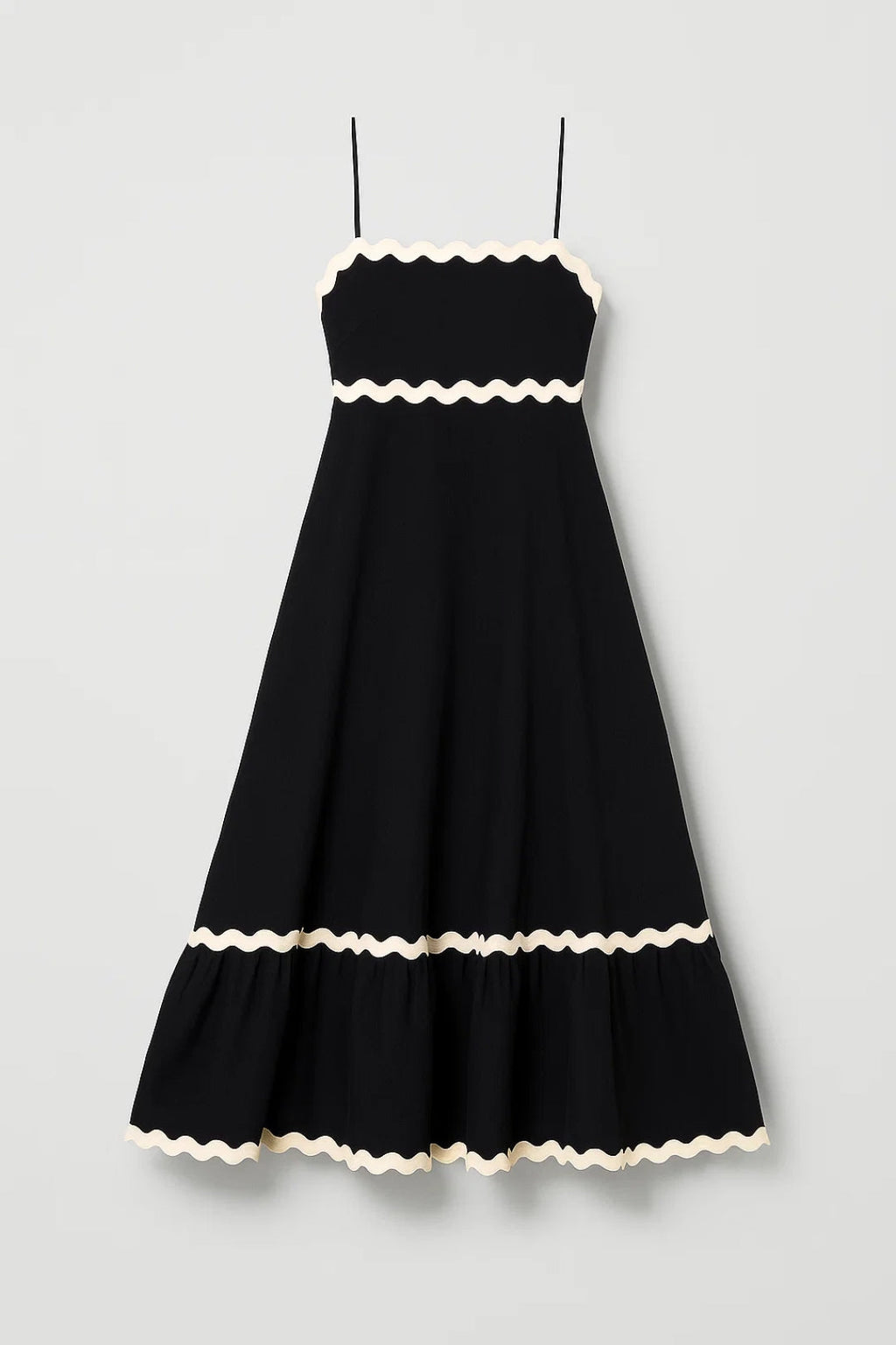 Verspieltes Maxi Kleid | Spaghettiträger & Zierborten für Eleganz