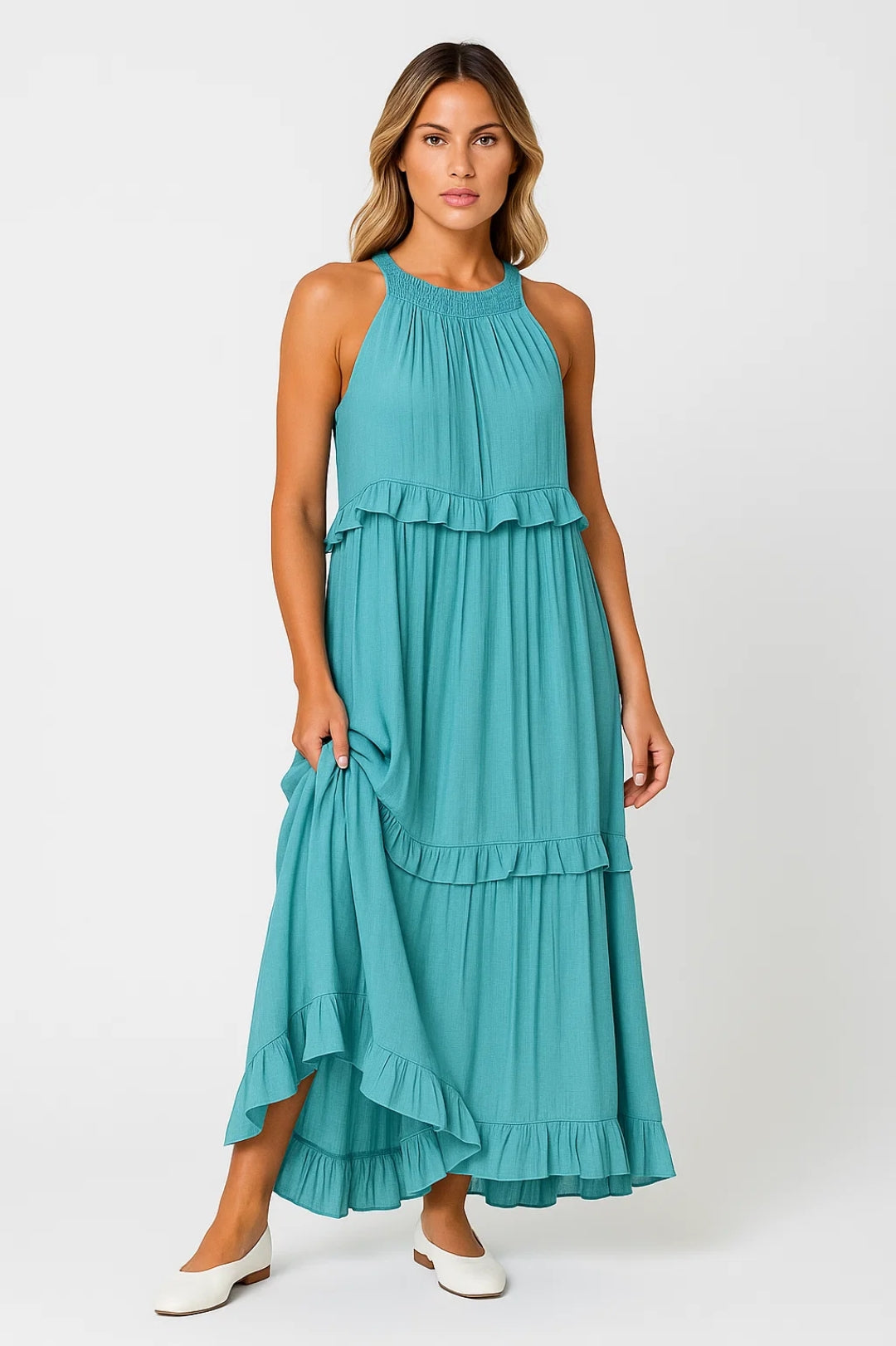 Elegantes Maxikleid | Weit fallend mit Volants – Perfekt für den Sommer