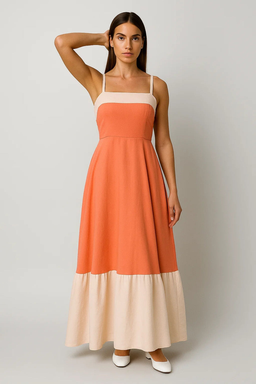 Zweifarbiges Maxikleid mit Trägern – Sommerlich-eleganter Schnitt für jeden Anlass