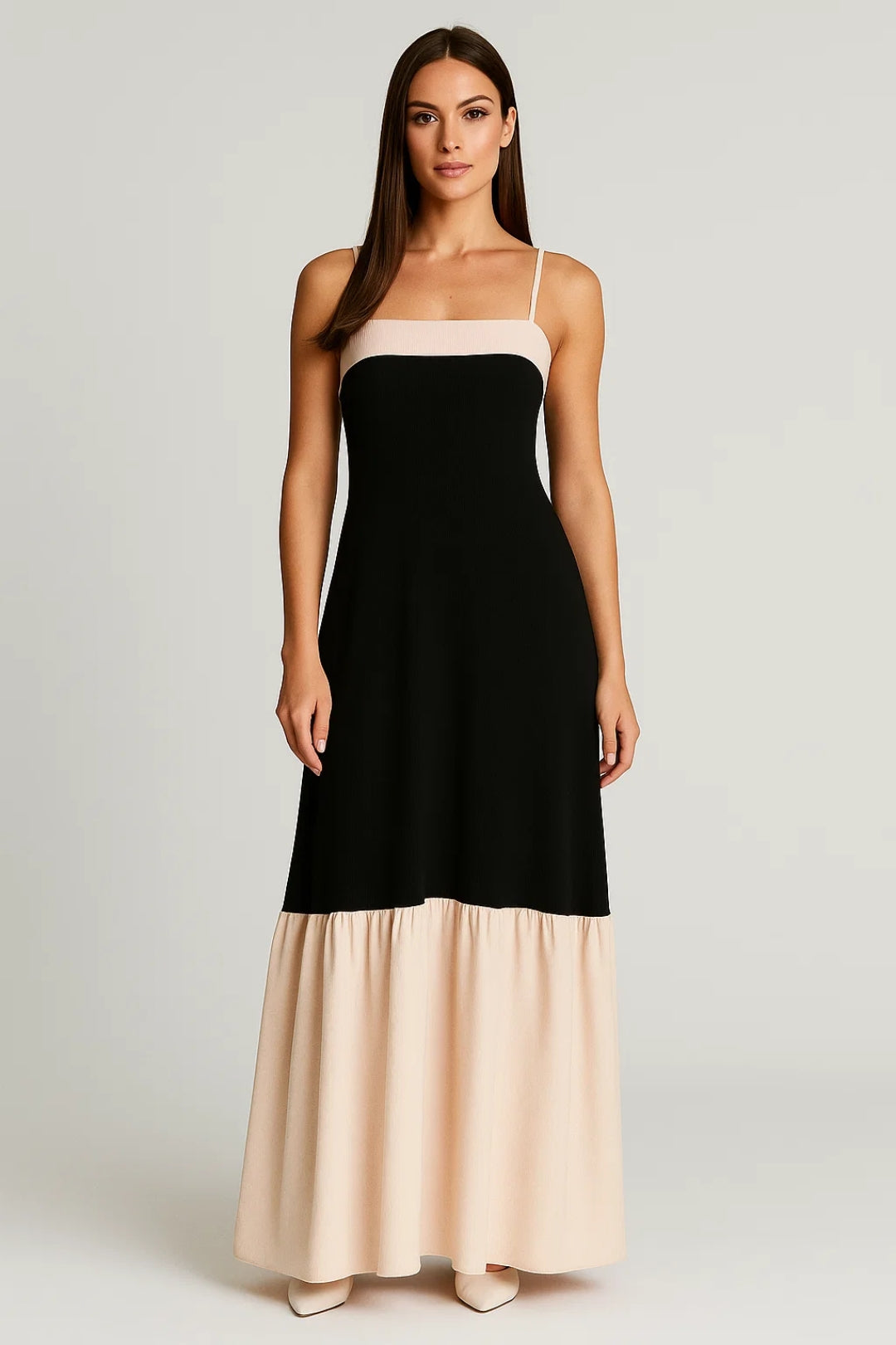Zweifarbiges Maxikleid mit Trägern – Sommerlich-eleganter Schnitt für jeden Anlass