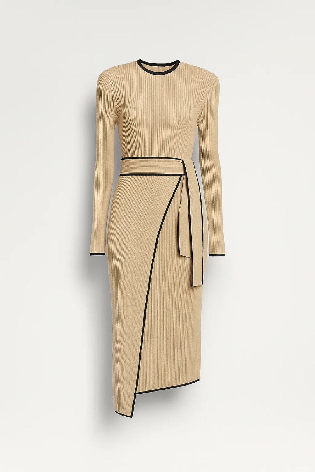 Elegantes Midi Kleid | Langarm mit Bindegürtel – Klassische Raffinesse