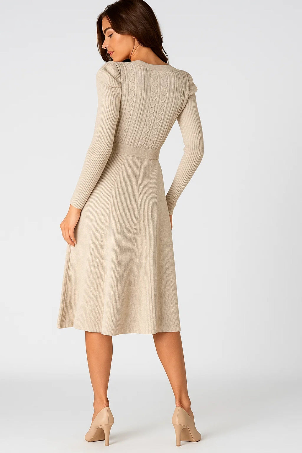 Elegantes Midi Kleid | Langarm mit Bindegürtel – Mühelos stilvoll