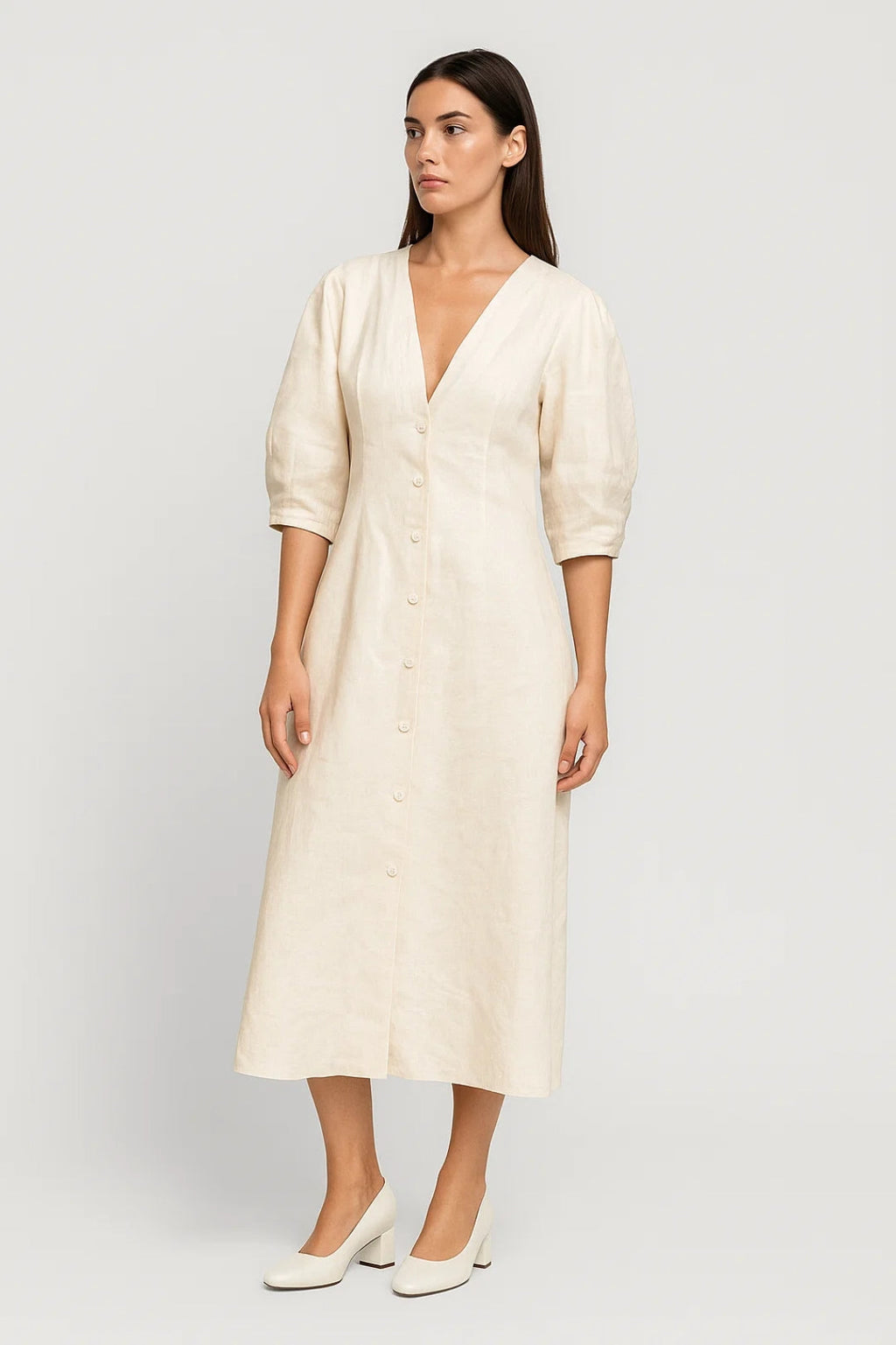 Elegantes Midi Kleid | V-Ausschnitt & Knopfleiste für mühelosen Stil