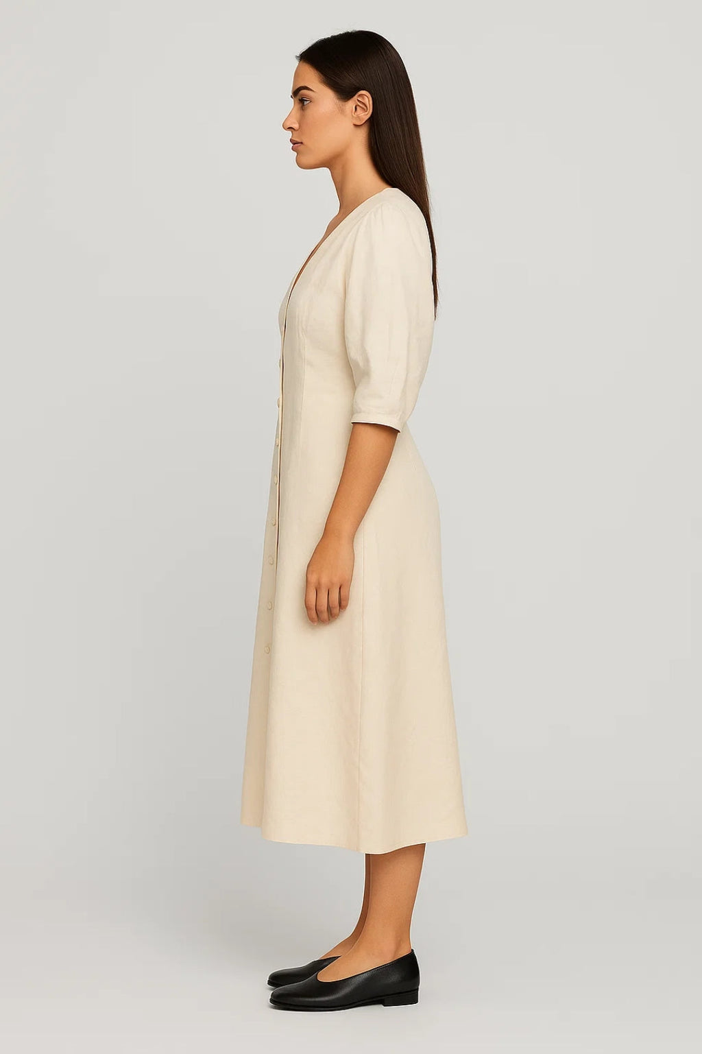 Elegantes Midi Kleid | V-Ausschnitt & Knopfleiste für mühelosen Stil