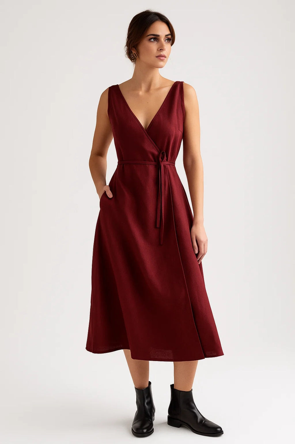 Elegantes Midi Kleid | Wickeloptik mit Bindegürtel für Feminine Eleganz