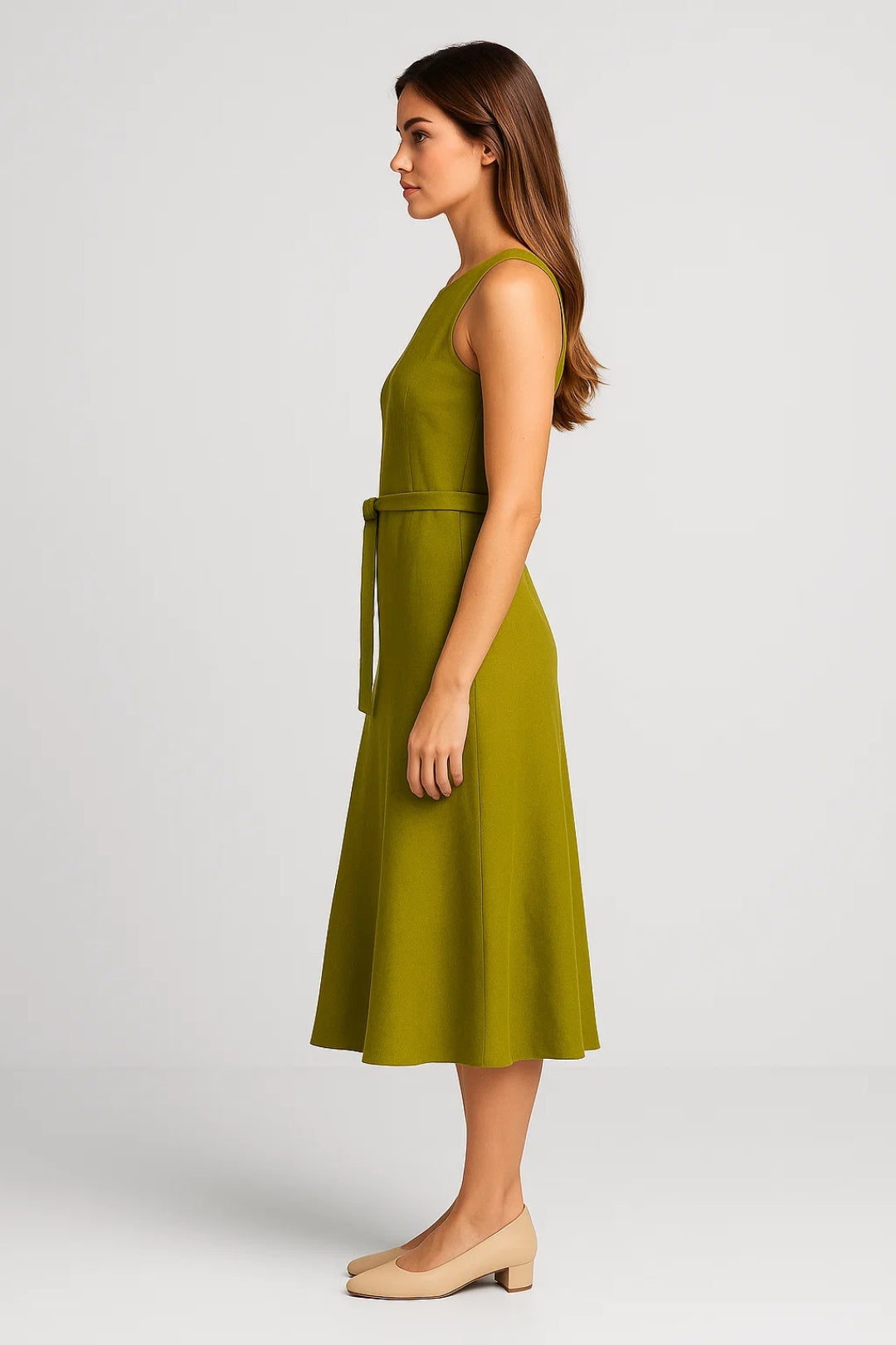 Ärmelloses Midi Kleid – Schlichte Eleganz mit Bindegürtel für jeden Anlass