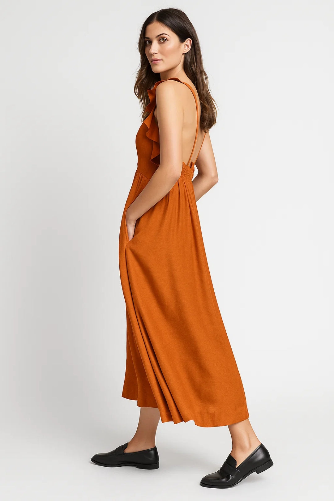 Ärmelloses Midi Kleid – Mühelos elegante Rüschen für jeden Anlass