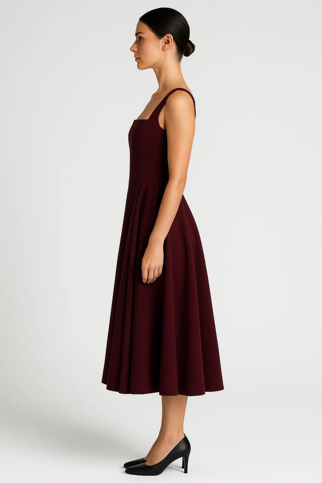 Elegantes Midikleid – Breite Träger & Ausgestellter Rock für Stilvolle Anlässe