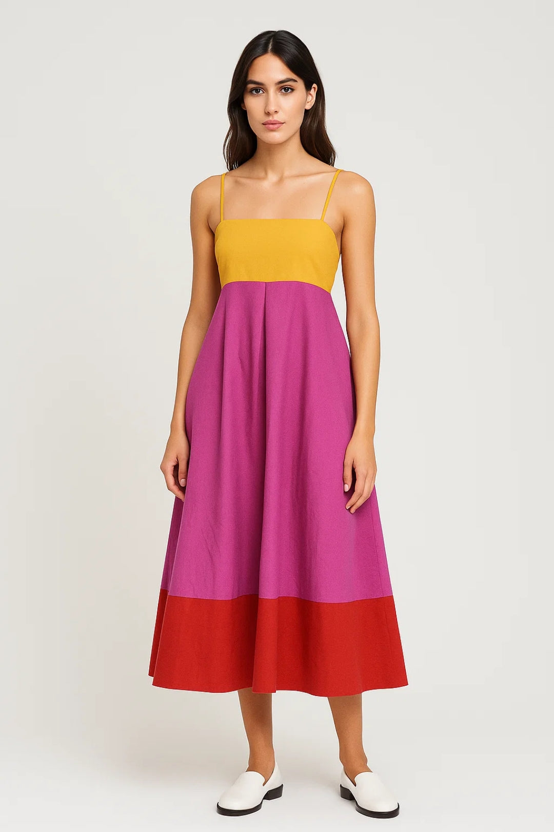 Elegantes Midikleid – Farbblock-Design für sommerliche Frische