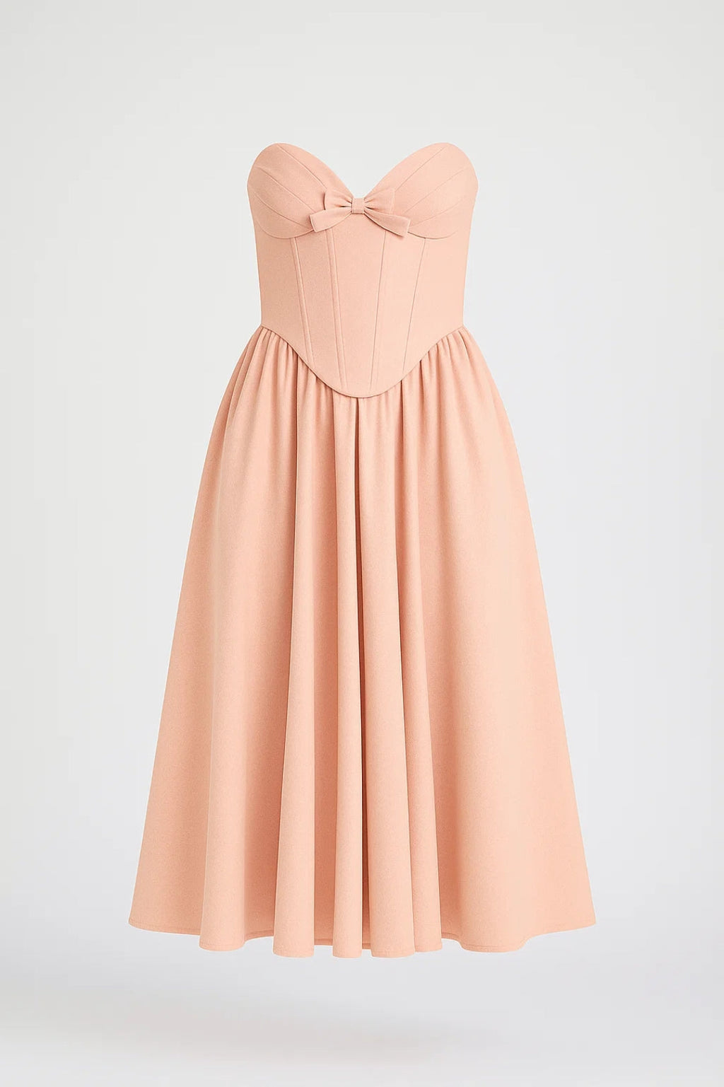 Elegantes Midikleid – Schulterfrei & Taillenbetont mit Schleifendetail