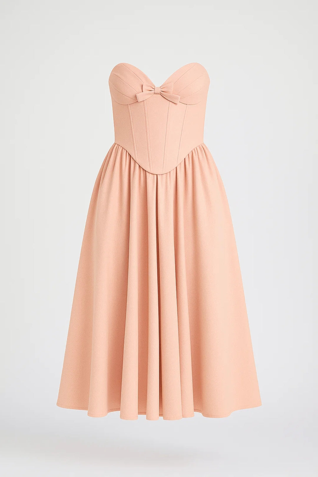 Elegantes Midikleid – Schulterfrei & Taillenbetont mit Schleifendetail