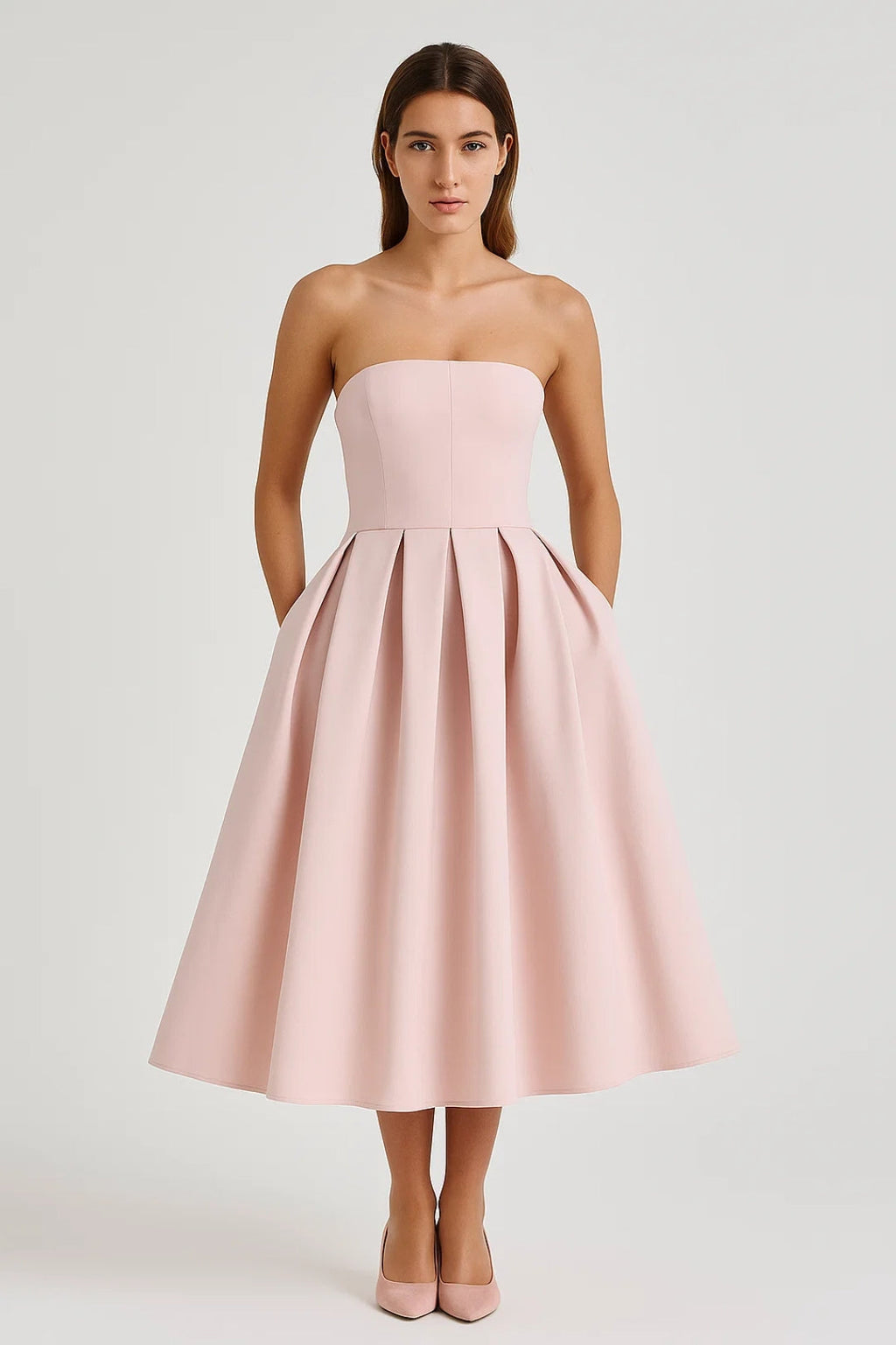 Elegantes Schulterfreies Kleid – Faltendetails für mühelosen Stil