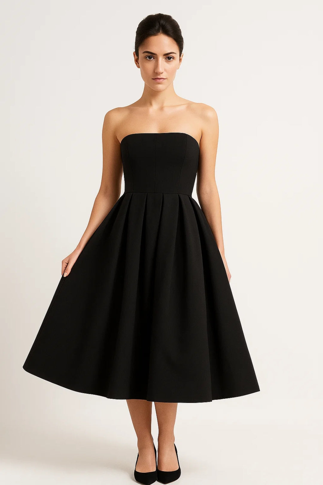 Elegantes Schulterfreies Kleid – Faltendetails für mühelosen Stil