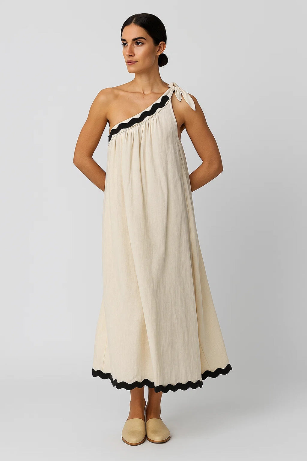 Elegantes One-Shoulder Midikleid | Mühelos Sommerlich mit Wellenkante