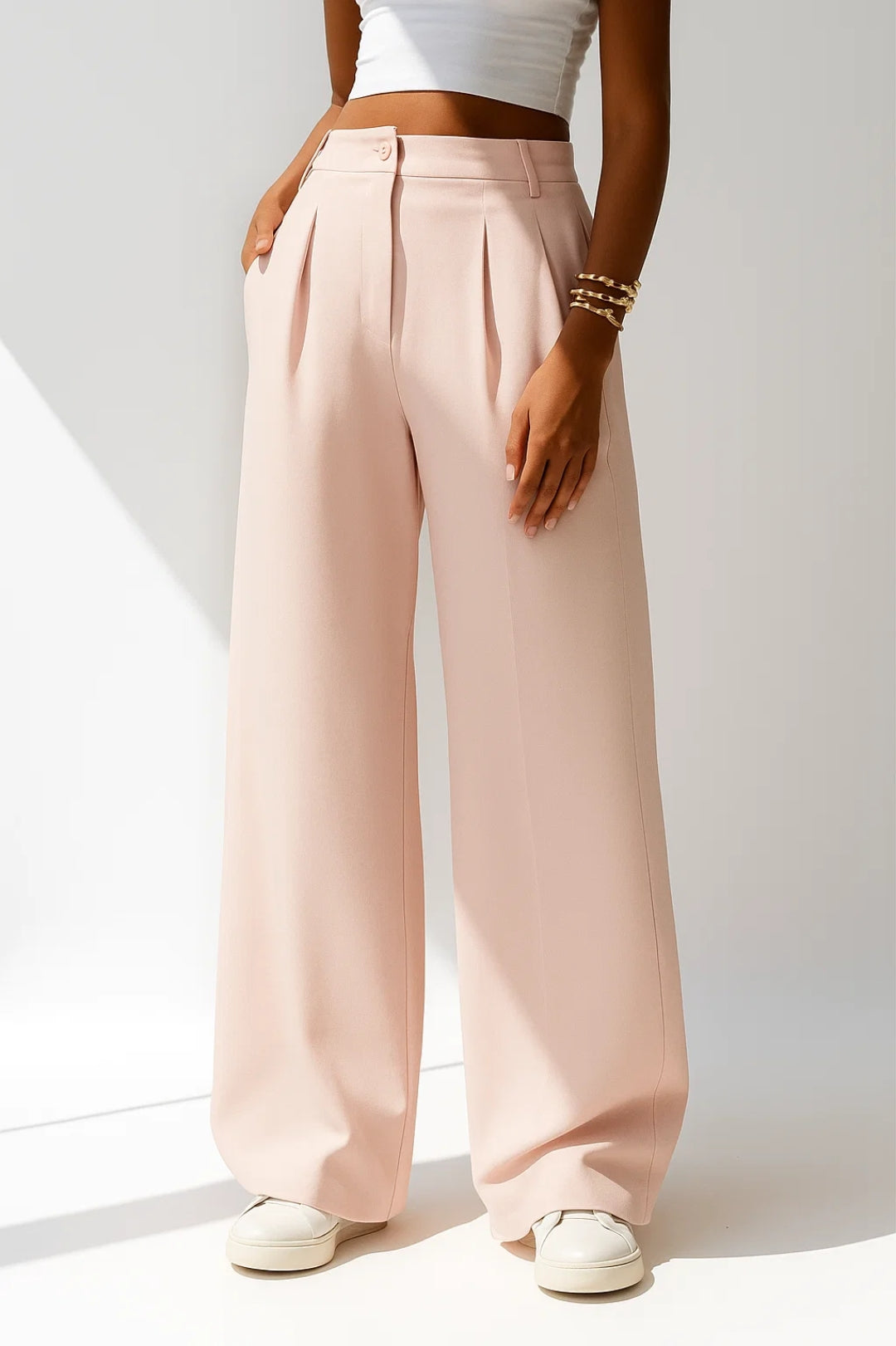 Elegante Rosa High-Waist Stoffhose – Mühelos kombinierbar für jeden Anlass