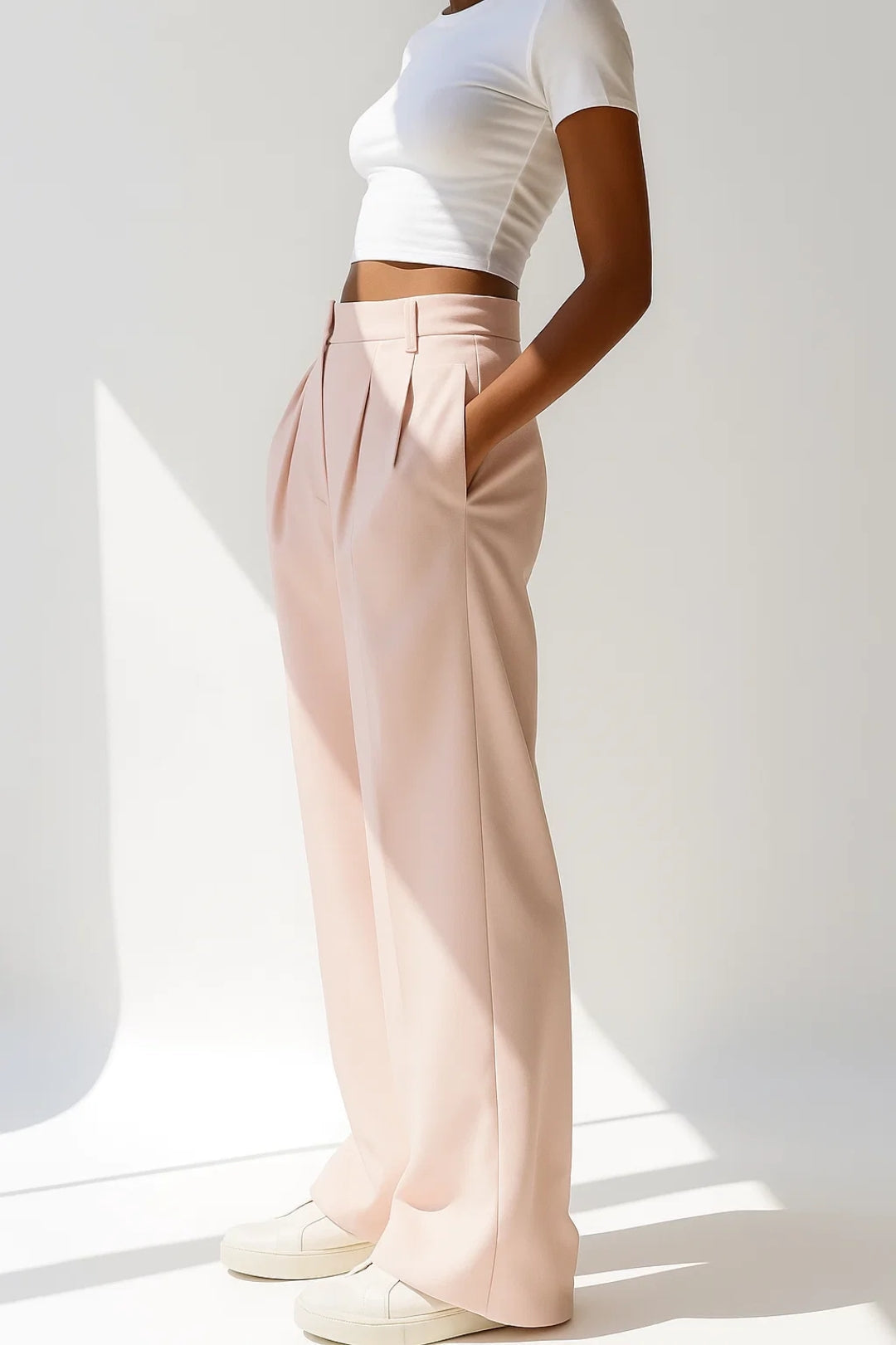 Elegante Rosa High-Waist Stoffhose – Mühelos kombinierbar für jeden Anlass