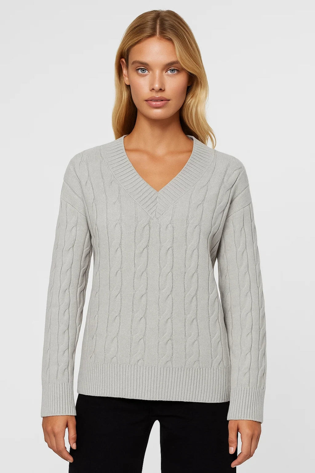 Eleganter V-Ausschnitt Pullover – Feines Strickmuster für mühelosen Stil