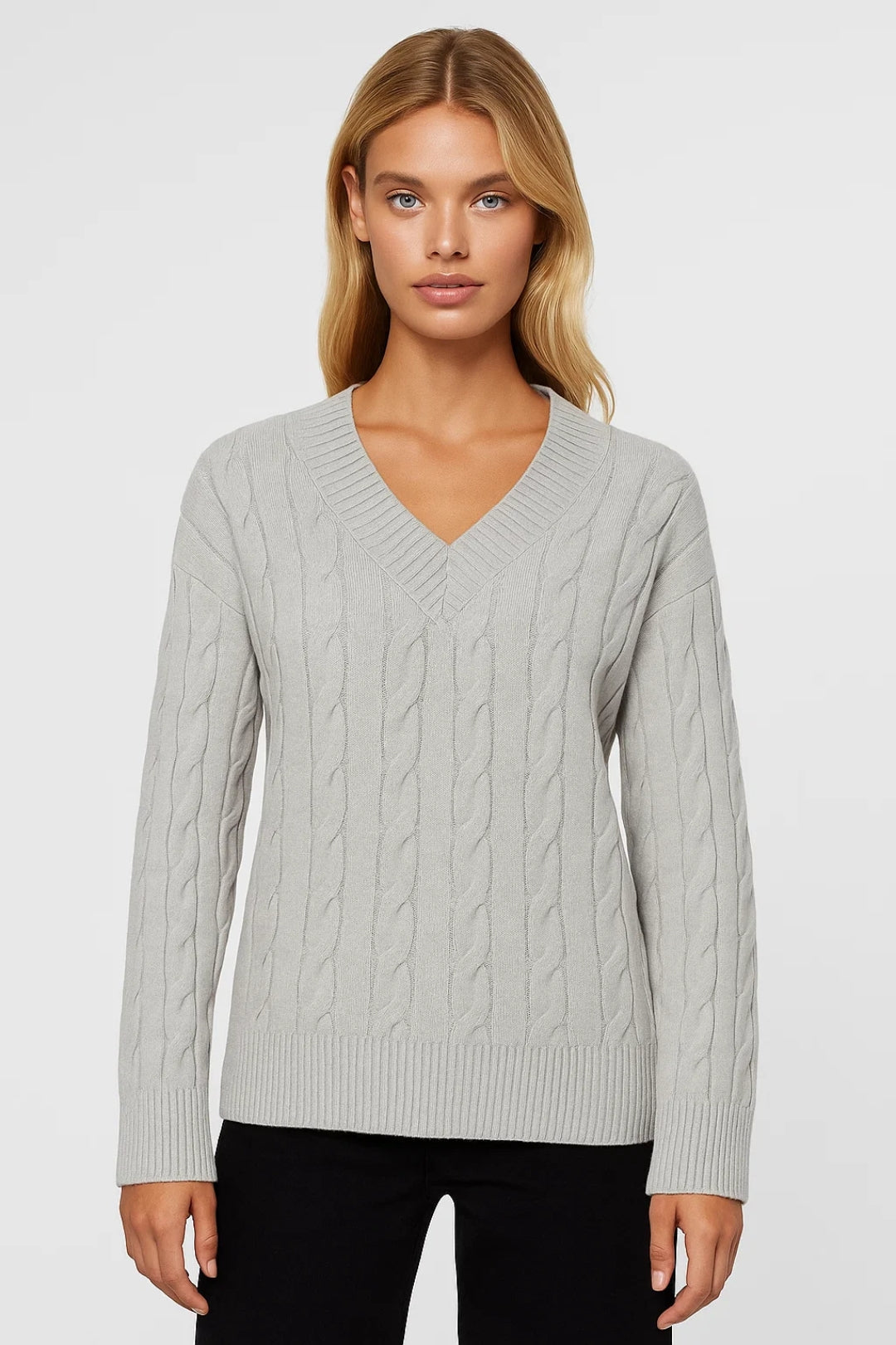 Eleganter V-Ausschnitt Pullover – Feines Strickmuster für mühelosen Stil