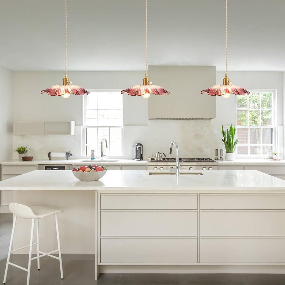 Elegante Retro Pendelleuchte | Glas mit Blumenmuster für Esszimmer