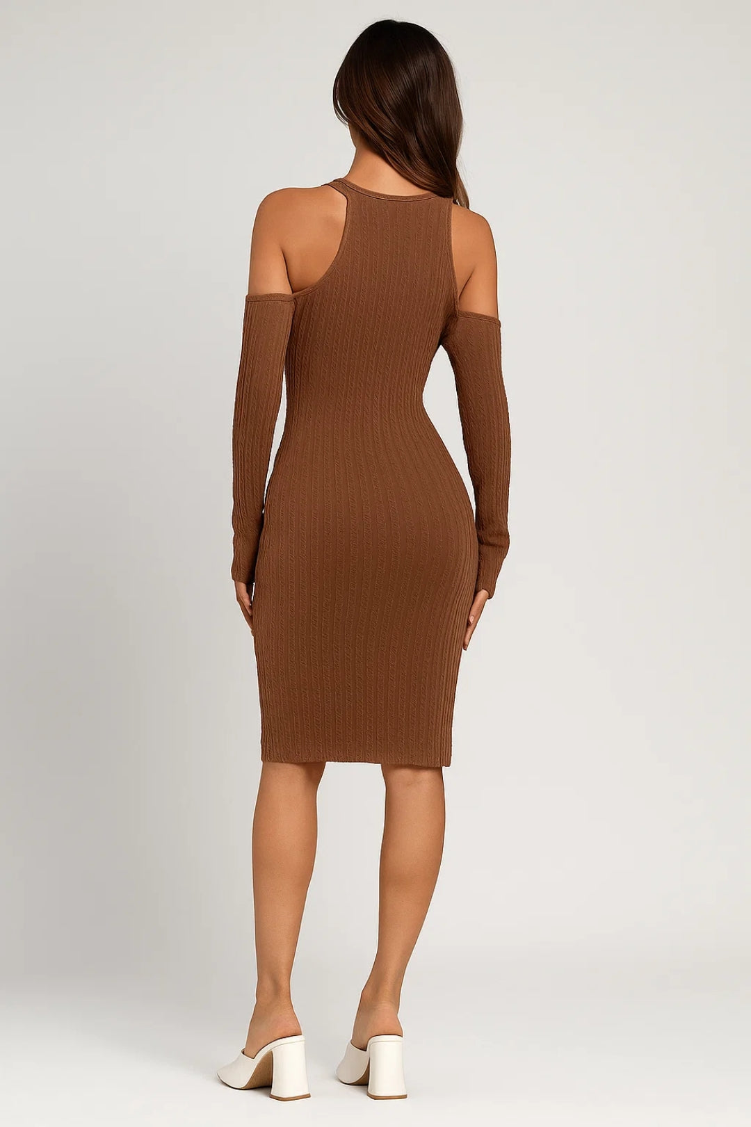 Elegantes Strickkleid | Schulterfrei mit Knopfleiste | Figurbetont & Gemütlich