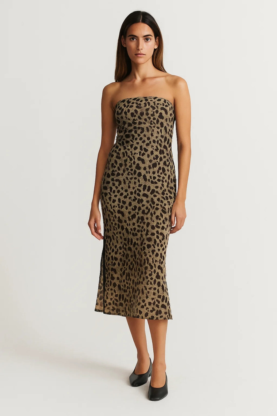 Elegantes Trägerloses Midikleid | Schlitz & Schmale Passform für Feminine Ausstrahlung