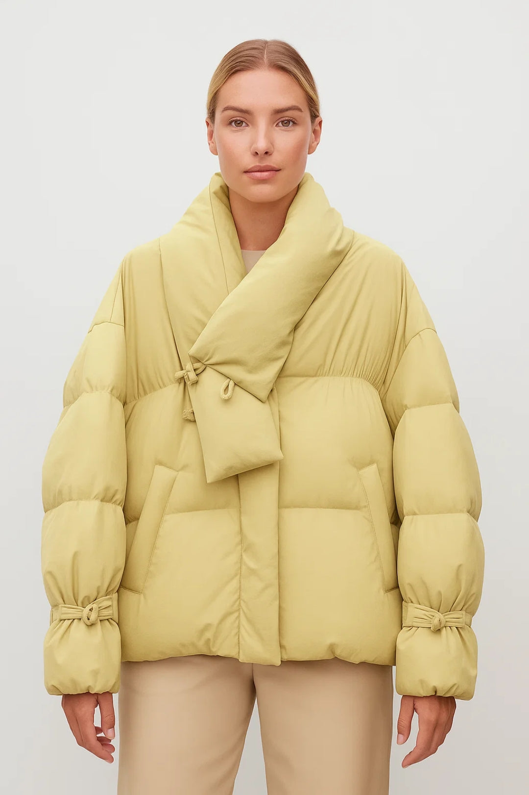 Gemütliche Volumenjacke | Elegantes Bindedetail am Kragen | Warmer Komfort