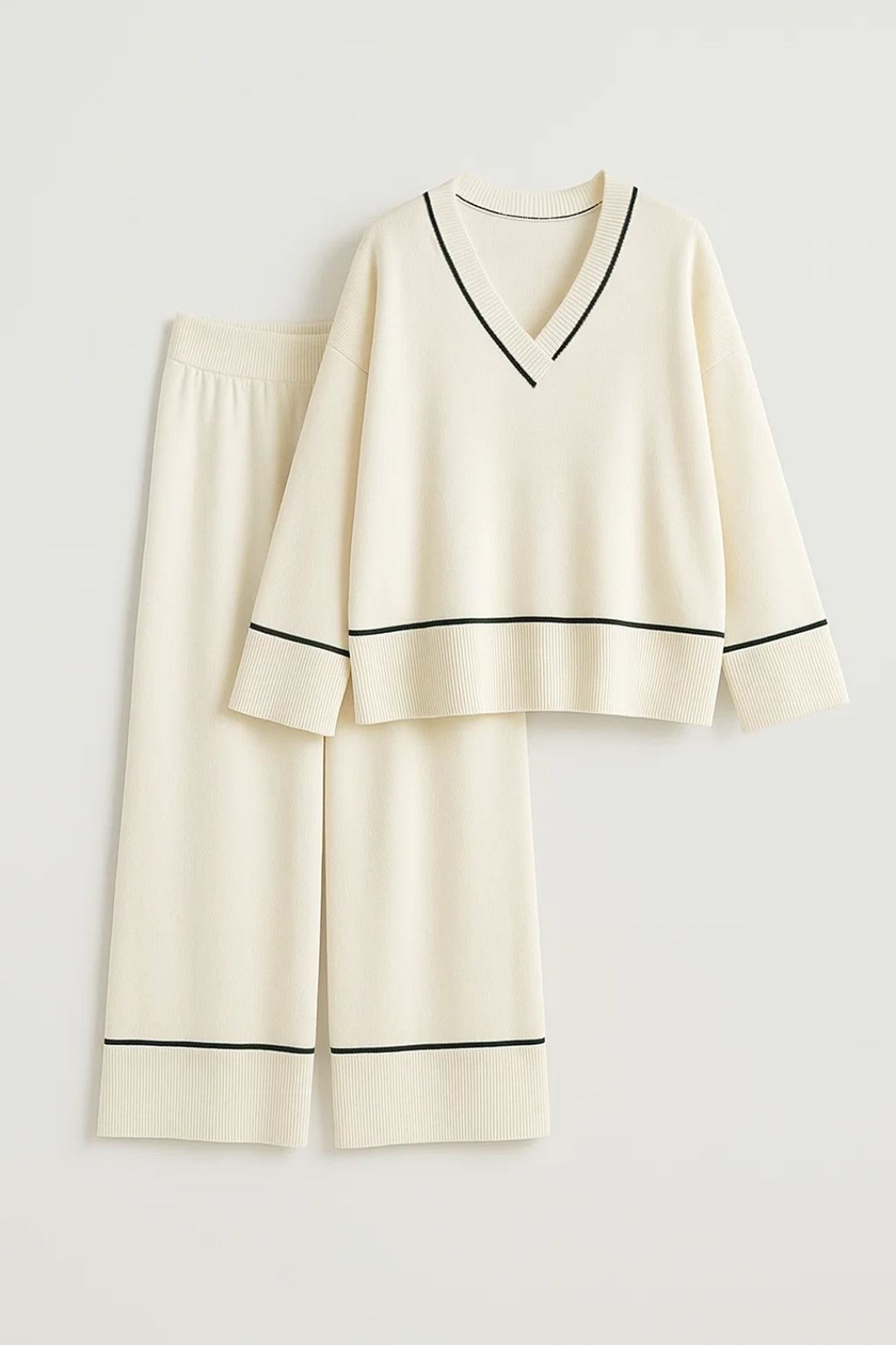 Elegantes Zweiteiliges Set | V-Ausschnitt mit Kontrastkante für mühelosen Stil