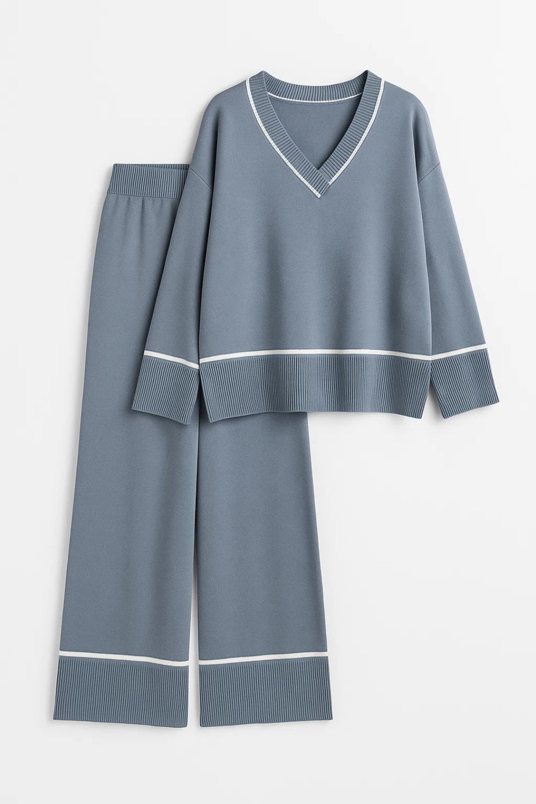 Elegantes Zweiteiliges Set | V-Ausschnitt mit Kontrastkante für mühelosen Stil