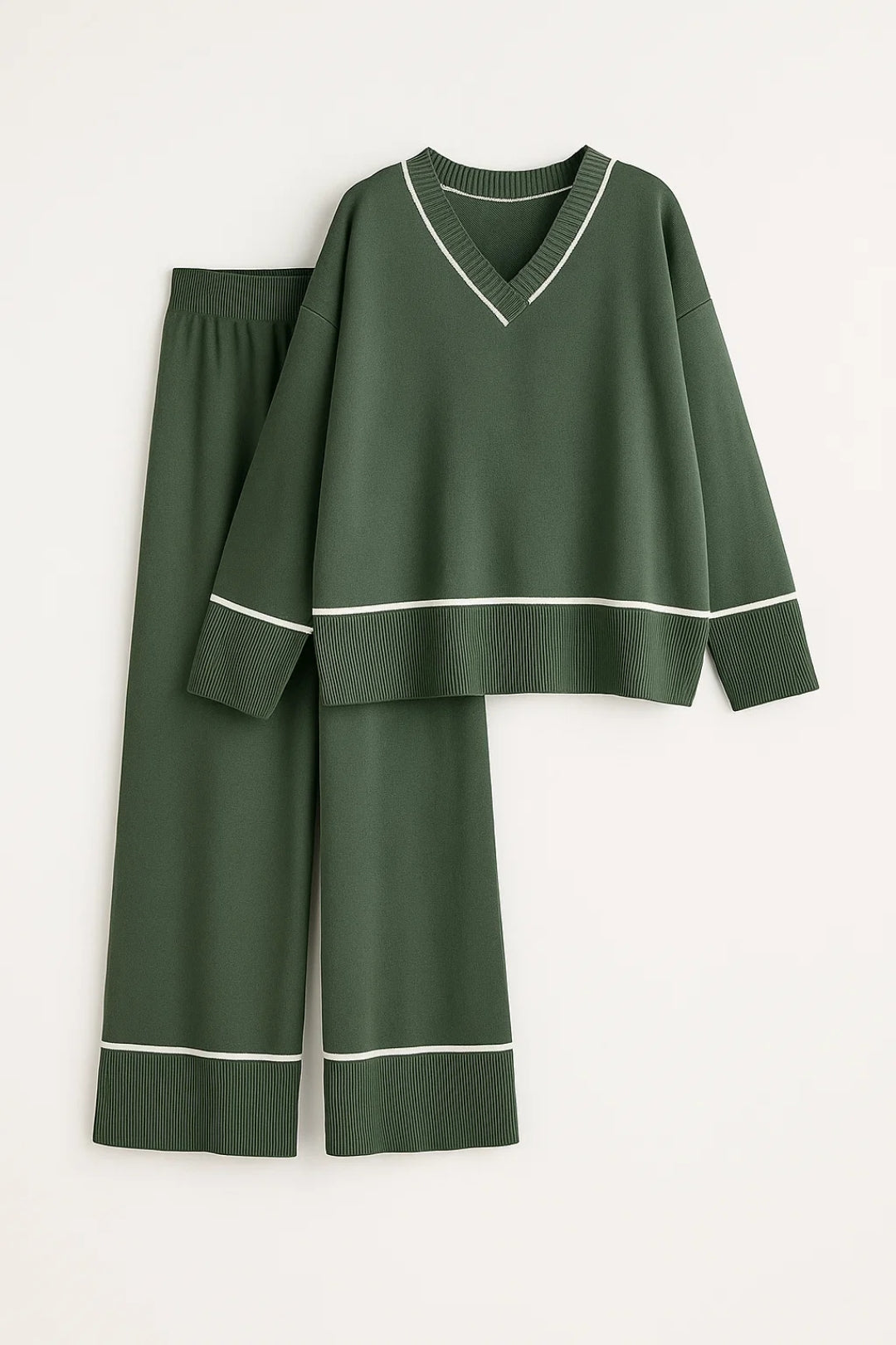 Elegantes Zweiteiliges Set | V-Ausschnitt mit Kontrastkante für mühelosen Stil