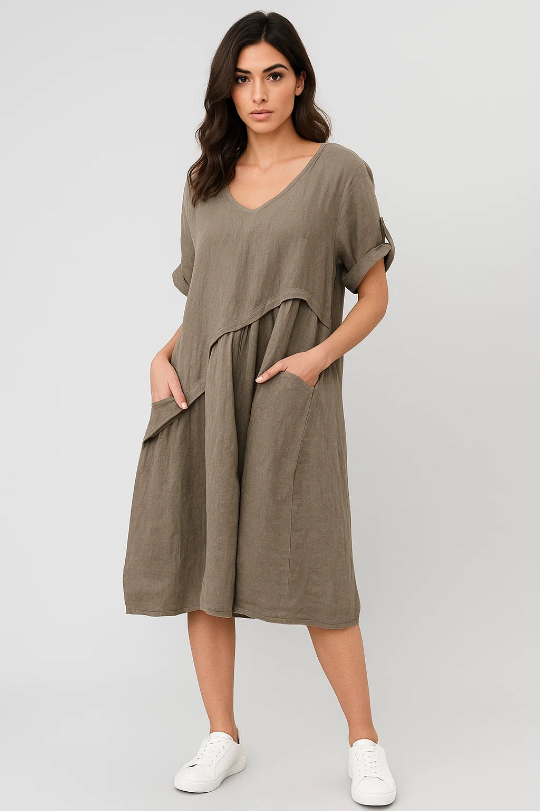 Elegantes Weites Kleid | Kurzarm & V-Ausschnitt für mühelosen Stil