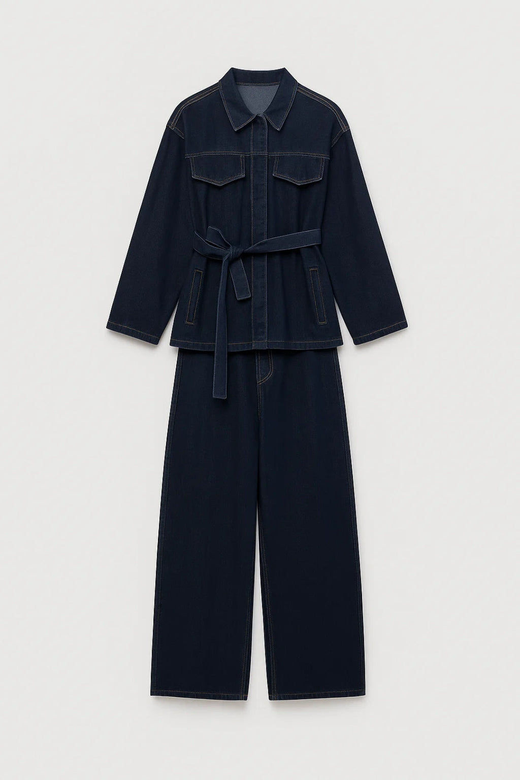 Elegantes Zweiteiliges Set | Gerade Jacke mit Bindegürtel & Hose