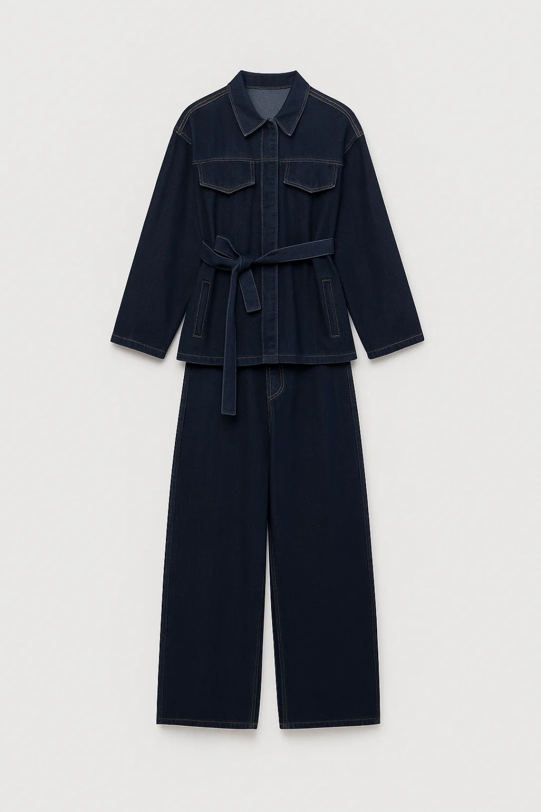 Elegantes Zweiteiliges Set | Gerade Jacke mit Bindegürtel & Hose