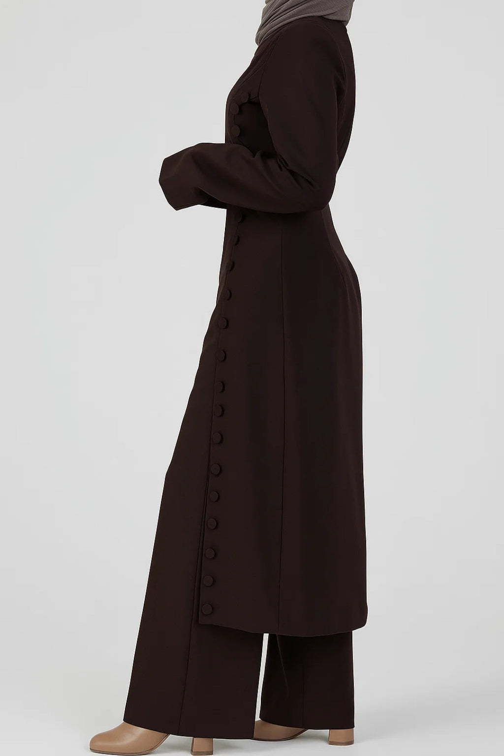 Elegantes Zweiteiliges Set – Langes Oberteil mit Knopfleiste & Hose